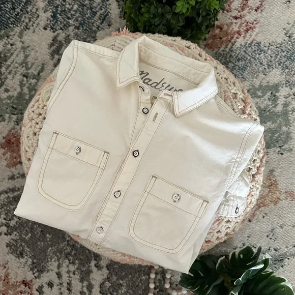 Madewell Denim Shirt Women’s Size XS Long Sleeve Popover Shirt Off-White Western - Picture 16 of 16